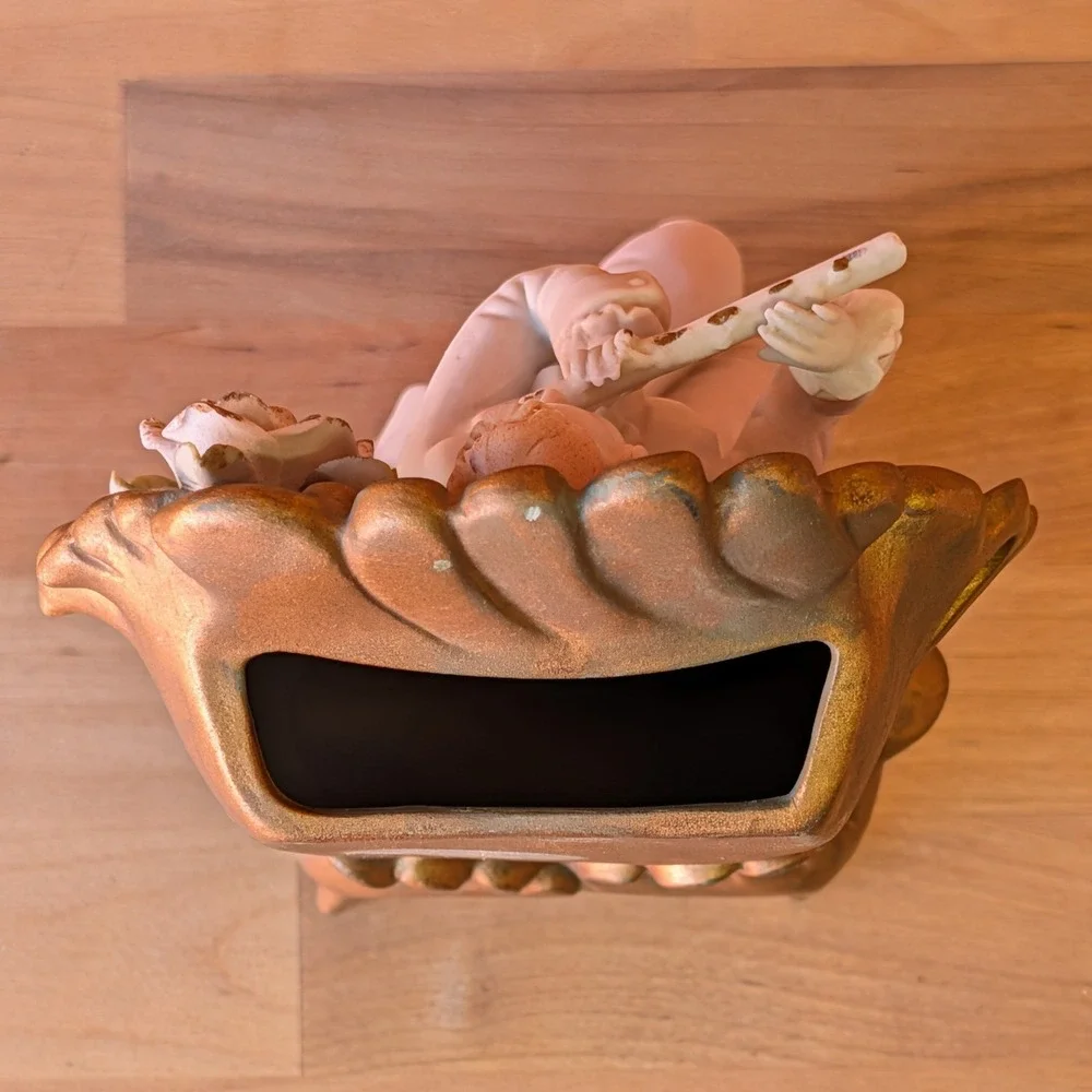 Vintage Italy Ceramic Flute Player Wall Pocket Bud Vase Gold White Rococo